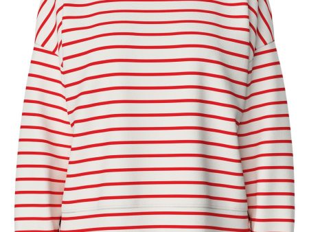 Pieces - Pcchilli Ls Sweat Stripes - 4701525 Cloud Dancer Poppy Red Online Hot Sale