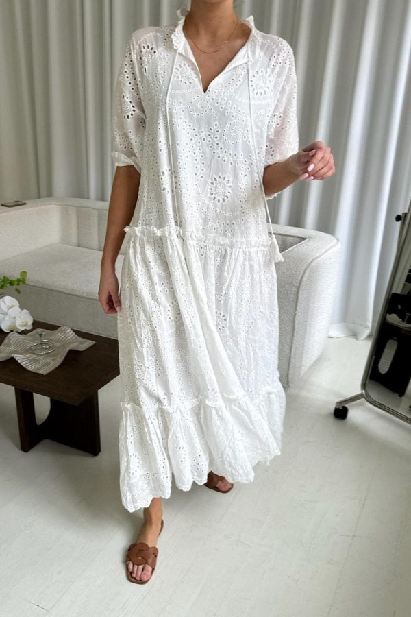 BYIC - Sonjaic Long Dress - we White Embroidery For Cheap