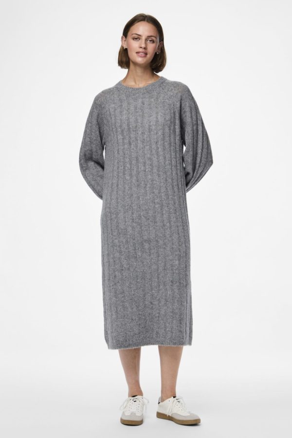 Pieces - Pcmaggy Ls Knit Dress - 4542705 Medium Grey Melange Online Sale