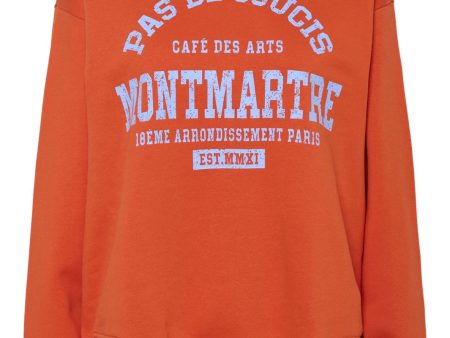 Pieces - Pcmaude Ls Sweat Pwp Mm - 4723772 Tangerine Tango Vista Blue Fashion