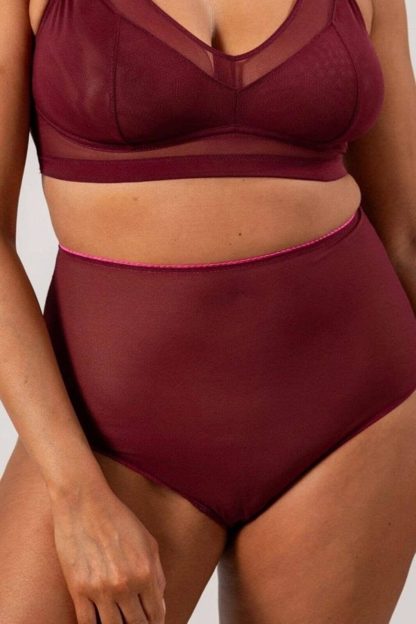 Understatement Underwear - Mesh Highwaist Briefs - Burgundy Neon Pink Online now